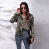 Fongt Shirt Women's Denswear Simulation Silk Long-Sleeved Shirt New Women's Clothing