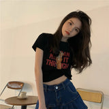Fongt 2023 New Korean Letter Bear Print Short-Sleeved T-Shirt Women Slim Short Top Women's