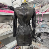 Black Cool Babes Sexy Street Patting Women's Bright-Faced Tight-Buffed Half-High Collar Dress Birthday Party