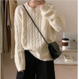 Version Qiu Dong New Round Collar Twist Pink Knit Sweater Loose Lazy Wind Sweet Autumn Female Jacket Female-Outfit