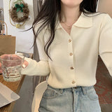 Fongt Sense Of The Small V-Neck Long-Sleeved Knitted Shirt Women's Autumn And Winter New Half-Opened Collared Blouse Bottom