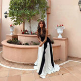 Fongt Women's Explosive Black And White Sling With Ribbon Dress Body Fashion Elegant Fashion Temperament