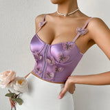 Fongt Spring Burst Of Lilac Lace Breasted Three-Dimensional Butterfly Girl Heart Advanced Feeling Vest-Outfit