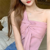 Fongt A Sexy Oblique Shoulder Knitting Small Sling Vest For The Summer New Hanging Neck Sleeveless Boobs Hottie
