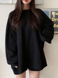 Casual Solid Sweatshirt Round Neck Long Puff