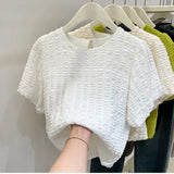 Women Sweet Round Neck Puff Sleeves Blouses Korean Chic Loose Lantern Sleeve