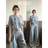 Fongt Korean Design Feels The Shoulder Shawl Wide Leg Trousers Two Sets Of Sports Style Wear Fashion Age Reduction Set
