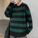 Green Striped Knitted Sweater Women Winter Pullovers Casual Oversized Sweaters Loose Harajuku Couple Sueter De