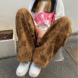 Retro Printed Flowers Corduroy Pants-Outfit