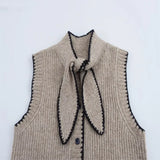 Fongt Autumn And Winter New Women's Bow Knitted Sleeveless Sweater Vest Vest