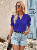 Fongt 2024 V-Neck Fashion Pure Color Fresh And Loose Short-Sleeved Top-Outfit