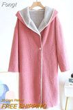 Lamb Wool Thick Warm Autumn Winter New Hooded Mid-Length Bathrobe Single Button Dressing Gown