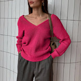 Oversized Long Sleeve Knitted V Neck Women Pullovers Sweater 2021 Autumn Winter Fashion Casual Female Y2K