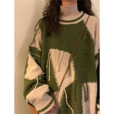 Patchwork Sweater Women Harajuku Tassel Oversized Knitted Pullovers Streetwear Korean Casual Knitwear All Match Jumpers-Outfit