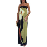 Fongt Spring Dress Women's Fashion Sleeveless Shoulder Stamped Breast Sexy Detender Print Dress