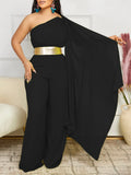 Fongt Women's 2025 Spring And Summer New Fashion Temperament Collar Splicing Folding OL High-Waisted African Jumpsuit