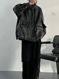 Oversized Black Faux Leather Jacket-Outfit