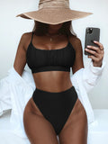 Fongt Single Swimsuit 2023 Split Swimsuit Sexy Swimsuit Solid Color High Waist Bikini B696K-Outfit