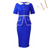 Fongt Women's New Summer Short-Sleeved Fashion Temperament OL Tongle Color High-Waisted African Dress