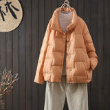 2024 New Down Jacket Female Short Thin Loose Casual Lapel Warm White Duck Down Short Coat Tide-Outfit