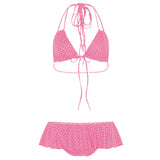 Fongt Girl Small Wave Dot Lotaf Side Bikini Set With Hanging Neck Irregularly Naked Beach Swimsuit