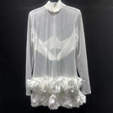 Fongt Short Dress Women's Dress 2025 Autumn New Splicing Sexy Hot Girl Three-Dimensional Flowers Thin Dress Dress Woman