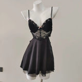 Fongt Process Embroidery Sexy Simulation Silk Pajamas 2025 New Spring And Autumn With Chest Cushions Of High-End Lace Sling Skirt