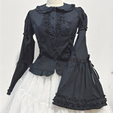 Gothic Lolita Style Shirts Women Vintage Elegant Detachable Long Sleeves Blouses Victorian Peter Pan Collar Slim Tops-Outfit