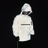 Multi-Pocket Tactical Function Wind Dazzling Color Reflective Work Jacket Couples Loose Assault Suit Hooded Coat Man-Outfit