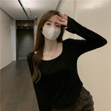 Fongt Short Long-Sleeved T-Shirt Women's Autumn Dress 2024 New Slim Slim Bottom Shirt Early Autumn Student