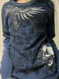 punk long sleeve knit top with skull