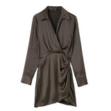 New Candy-Colored Silk Satin Long-Sleeved Dress In Summer-Outfit