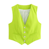 Fongt Summer New Women's Street Fashion Leisure Vest 15 Color V Collar Vest