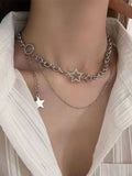 Silver Necklace with Rhinestone Star Pendant and