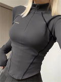 long sleeve crop top with seam