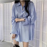 New Spring / Summer Loose Shirt Women's Korean Style Chic Sunscreen Silk Slippery Pendant Sensible Sunscreen Long-Sleeved Medium-Long Shirt-Outfit