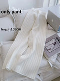and Winter Zipper Sweaters Set Thickening Warm Knitted High Waist Women Pants Suit White Elegant Two Piece Set for