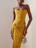 2023 New Summer Women's Satin Skinny Party Dresses Sexy Off Shoulder Drape Celebrity Gala Club Evening