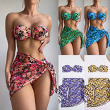 2025 Swimsuit Women Divided Metal U-Shaped Bikini Bikini Three-Piece Printed