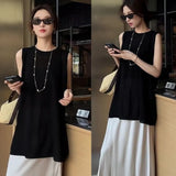 Fongt Fashion Collar Sleeveless Vest Loose Dress Sweet Sweet Folded Skirt Set