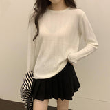Grey Round Collar Long Sleeve Waffle Knitted Blouse Girls Wear New Lazy Niche Sweaters In Autumn And