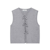 Summer Bow Bow V-Collar Sleeveless Knitted Vest 5698506-Outfit