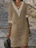 Solid Color Half Sleeve Cotton Linen