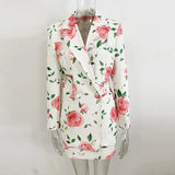 Fongt New Star Fashion Rose Print Double Buckle Suit Half Skirt Suit Two