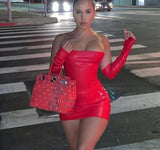 Faux Leather Tube Dress With Gloves-Outfit
