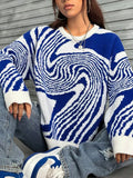 Fongt Vintage Ripple Round Collar Collar Sweater Fashion Design Lazy Knitted Shirt