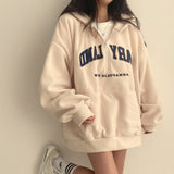 Vintage Embroidery Letter Half Zip Up Hoodie-Outfit