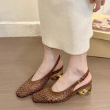 Fongt Temperament Square Head Braided Back Empty Sandals Women 2025 New Design With Skirt Crystal Heel Single Shoes