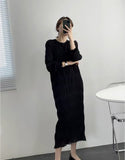 Fongt 2025 Sweet Gentle Wind Collar Folded Texture Loose Dress Female Thin Temperament Elegant Dress