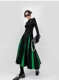 Black Patchwork Long Skirt-Outfit